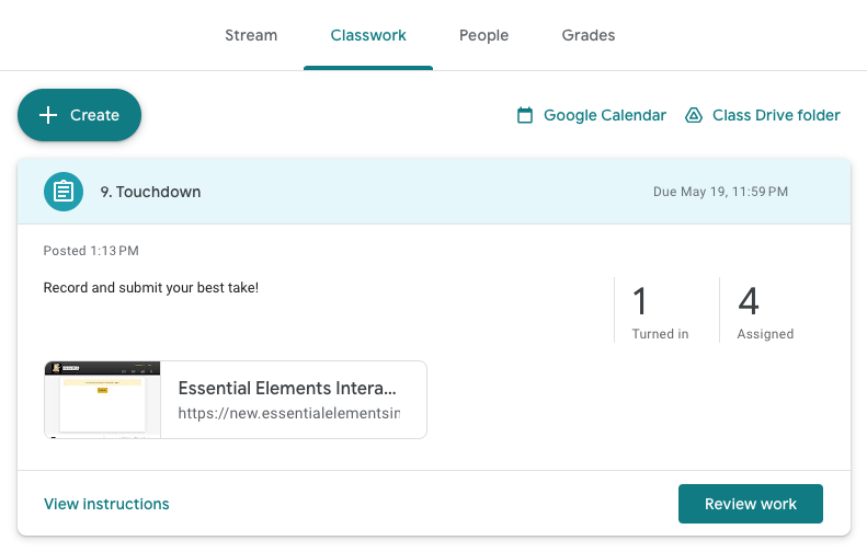 Essential Elements Interactive Integration with Google Classroom